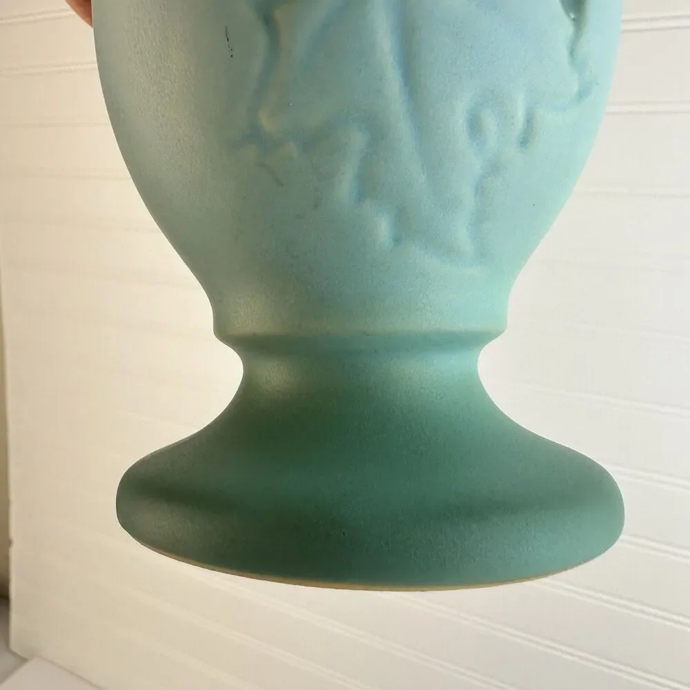 Vintage Roseville Pottery Aqua Blue Green Silhouette Vase With Oak Leaves 779-5